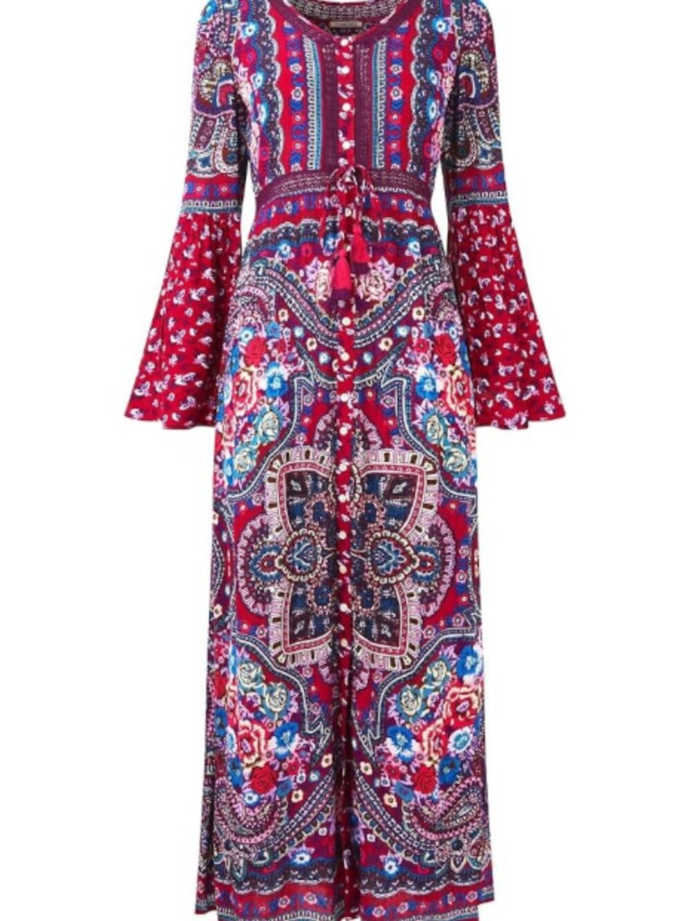Joe Browns Boho Border Print Button Floaty Bell Sleeve Floral Maxi Dress